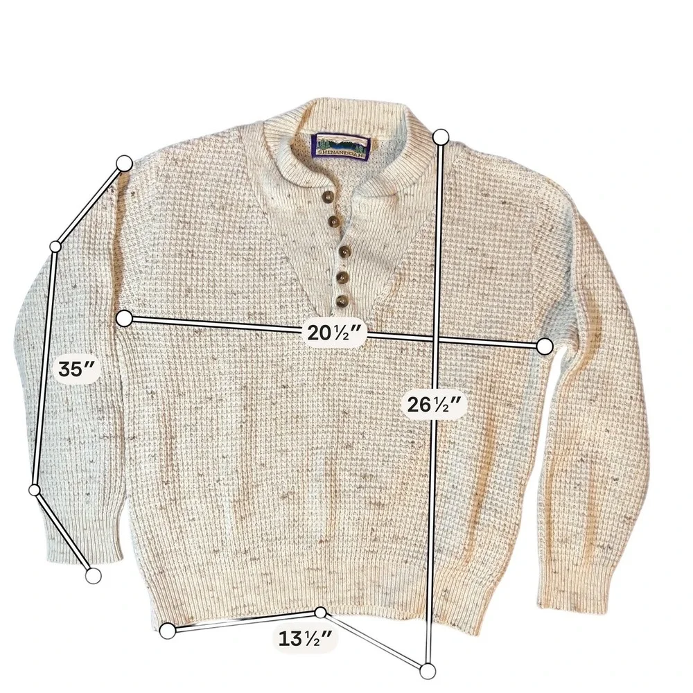 Shenandoah Mens Medium Beige Speckled Henley Mock Neck Knit Sweater USA